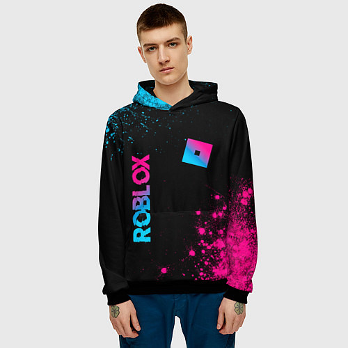 Мужская толстовка Roblox - neon gradient: надпись, символ / 3D-Черный – фото 3