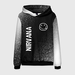 Толстовка-худи мужская Nirvana glitch на темном фоне: надпись, символ, цвет: 3D-черный