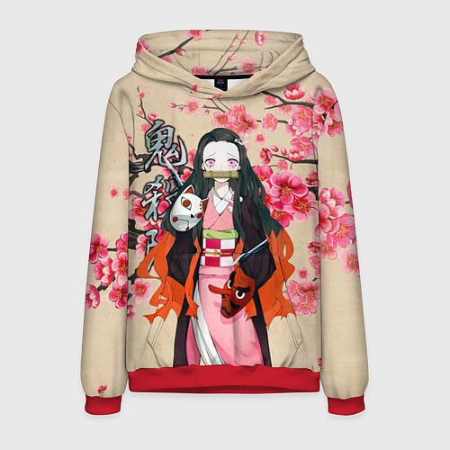 Мужская толстовка Незуко Камадо под сакурой / 3D-Красный – фото 1