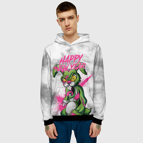 Мужская толстовка Zombie rabbit Happy new year / 3D-Черный – фото 3