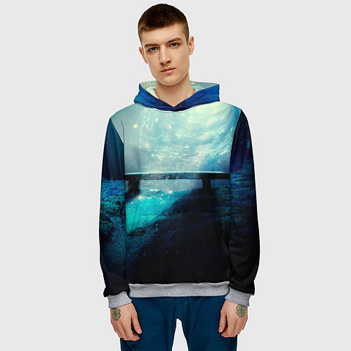 Мужская толстовка Космические звёзды, небо и скамья / 3D-Меланж – фото 3