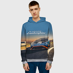 Толстовка-худи мужская Lamborghini Huracan STO - car racing, цвет: 3D-меланж — фото 2