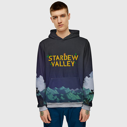 Мужская толстовка Ночь в Stardew Valley / 3D-Меланж – фото 3