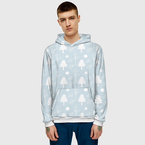 Мужская толстовка Зимние ёлочки / 3D-Белый – фото 3