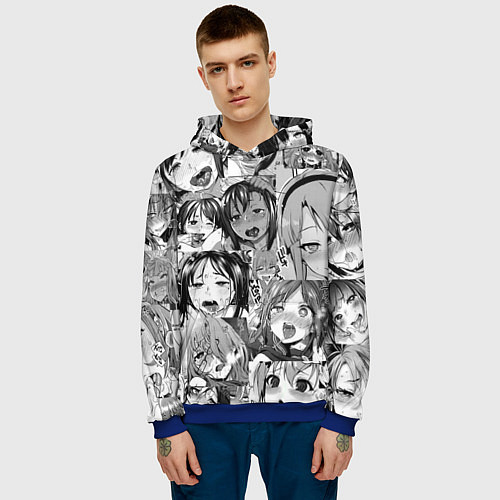 Мужская толстовка Ахегао паттерн / 3D-Синий – фото 3