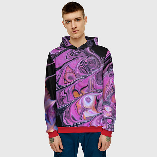 Мужская толстовка Фиолетовые краски и камни / 3D-Красный – фото 3