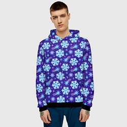 Толстовка-худи мужская Снежинки со звездами в синем небе, цвет: 3D-черный — фото 2