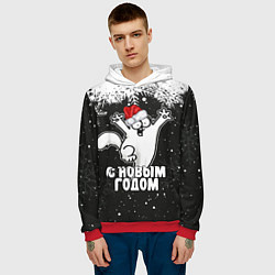 Толстовка-худи мужская С Новым годом - кот Саймона и снежинки, цвет: 3D-красный — фото 2