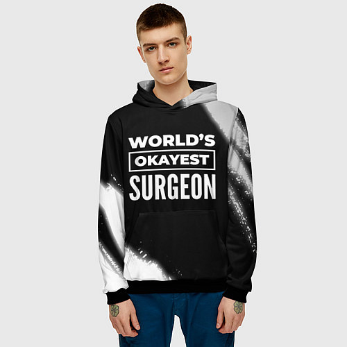 Мужская толстовка Worlds okayest surgeon - dark / 3D-Черный – фото 3
