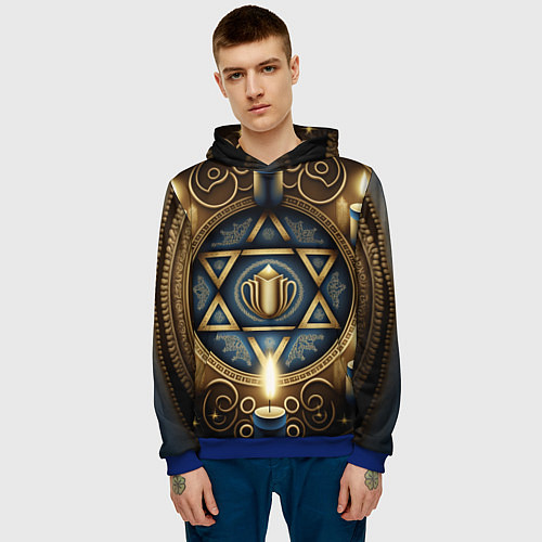Мужская толстовка Ханука праздник огней / 3D-Синий – фото 3