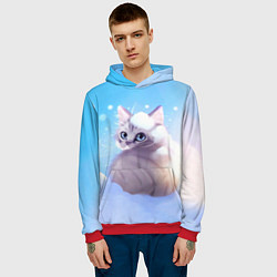 Толстовка-худи мужская Заснеженный котик, цвет: 3D-красный — фото 2