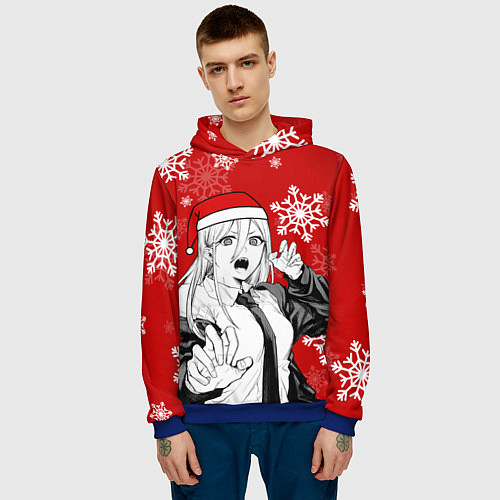 Мужская толстовка Пауэр в новогодней шапочке / 3D-Синий – фото 3