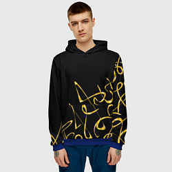 Толстовка-худи мужская Золотая каллиграфия на черном фоне, цвет: 3D-синий — фото 2