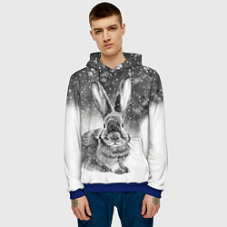 Толстовка-худи мужская Кролик на снегу, цвет: 3D-синий — фото 2