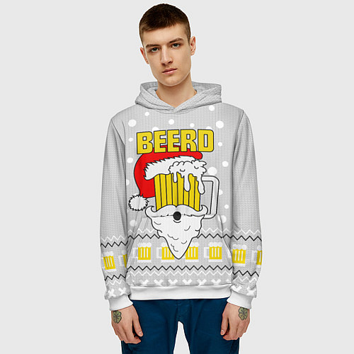 Мужская толстовка Свитер с пивом beerd / 3D-Белый – фото 3