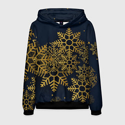 Толстовка-худи мужская Золотые снежинки, цвет: 3D-черный