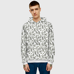 Толстовка-худи мужская Веточки на белом - паттерн, цвет: 3D-белый — фото 2