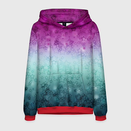 Мужская толстовка Градиентный узор звезды розово-бирюзовый / 3D-Красный – фото 1