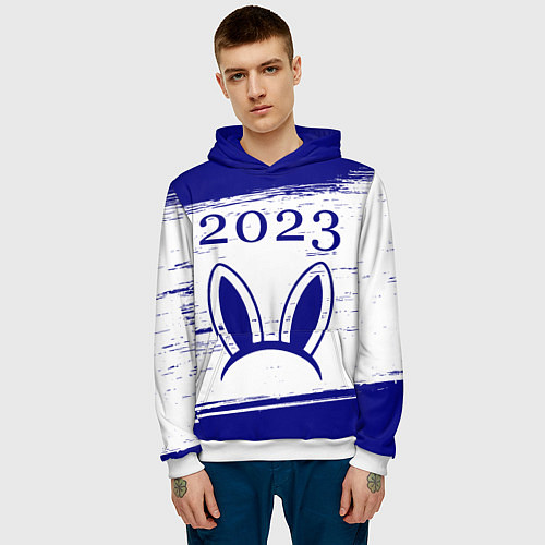 Мужская толстовка Кролик 2023 ушки на светлом / 3D-Белый – фото 3