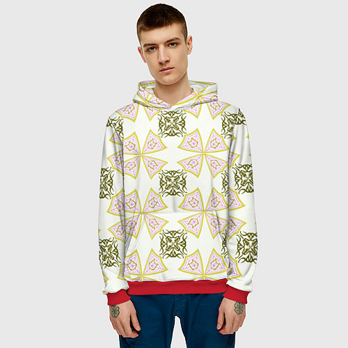 Мужская толстовка Абстрактный цветок и ажурный орнамент / 3D-Красный – фото 3