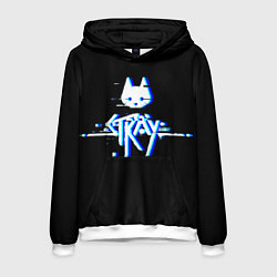 Толстовка-худи мужская Stray blue glitch, цвет: 3D-белый