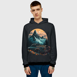 Толстовка-худи мужская Киберпанк авто и горы, цвет: 3D-черный — фото 2