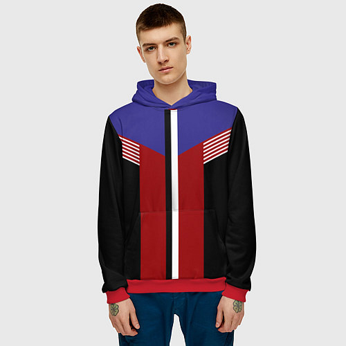 Мужская толстовка Белые полосы на красном / 3D-Красный – фото 3