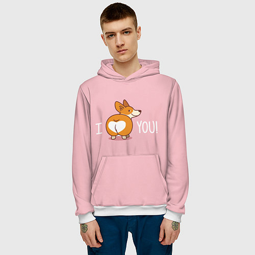 Мужская толстовка Я тебя люблю - корги / 3D-Белый – фото 3