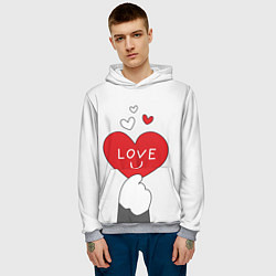 Толстовка-худи мужская Любовь - сердце - лапка кота, цвет: 3D-меланж — фото 2