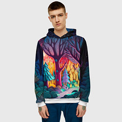 Толстовка-худи мужская Сказочный лес на закате солнца, цвет: 3D-белый — фото 2