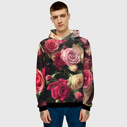 Толстовка-худи мужская Нежные кустовые розы, цвет: 3D-черный — фото 2