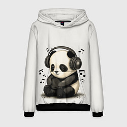 Толстовка-худи мужская Милая панда в наушниках, цвет: 3D-черный