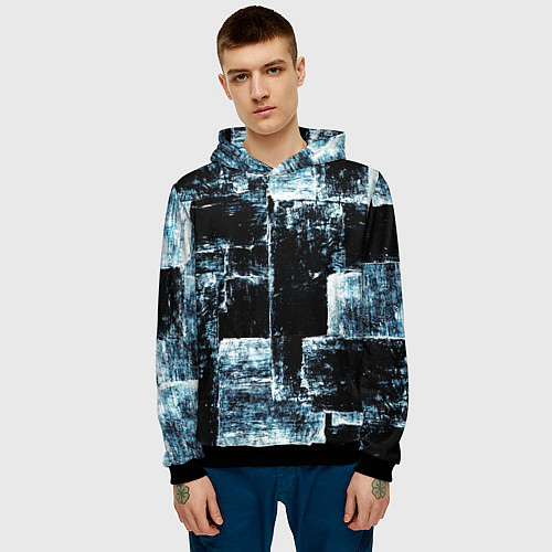 Мужская толстовка Голубой, чёрный и белый абстракт / 3D-Черный – фото 3