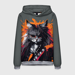 Толстовка-худи мужская Rocker Cat on a gray background - C-Cats collectio, цвет: 3D-меланж