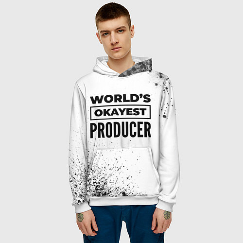 Мужская толстовка Worlds okayest producer - white / 3D-Белый – фото 3