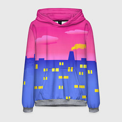 Толстовка-худи мужская Город на фоне розового неба, цвет: 3D-меланж