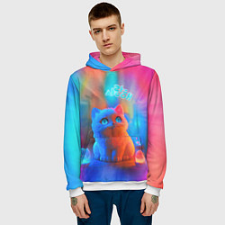 Толстовка-худи мужская Милый котенок - тай-дай, цвет: 3D-белый — фото 2