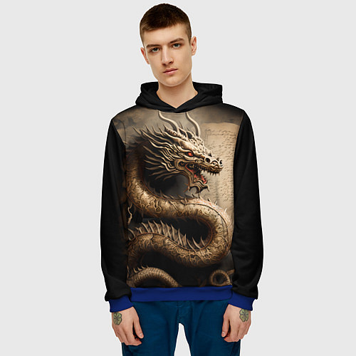 Мужская толстовка Китайский дракон с открытой пастью / 3D-Синий – фото 3