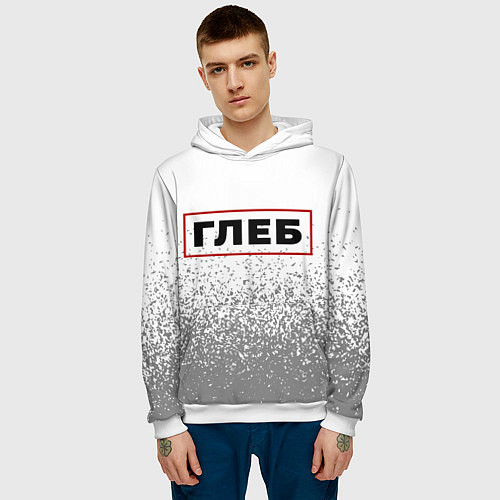 Мужская толстовка Глеб - в красной рамке на светлом / 3D-Белый – фото 3