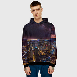 Толстовка-худи мужская Ночной город и звёзды на небе, цвет: 3D-черный — фото 2