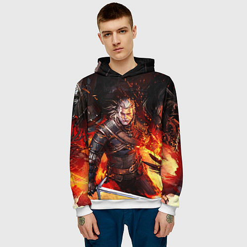 Мужская толстовка The Witcher Геральт в огне / 3D-Белый – фото 3