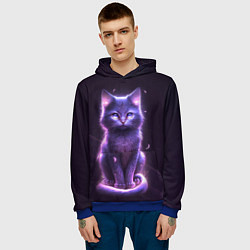 Толстовка-худи мужская Неоновый котик в лесу, цвет: 3D-синий — фото 2