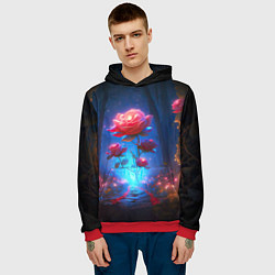Толстовка-худи мужская Алая роза в ночном лесу, цвет: 3D-красный — фото 2