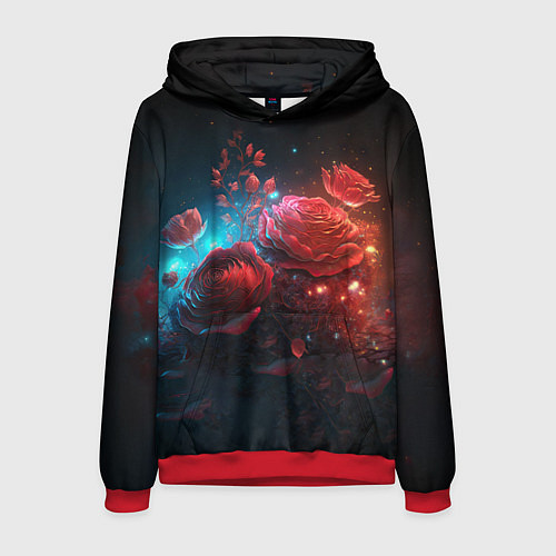 Мужская толстовка Алые розы в ночном лесу / 3D-Красный – фото 1
