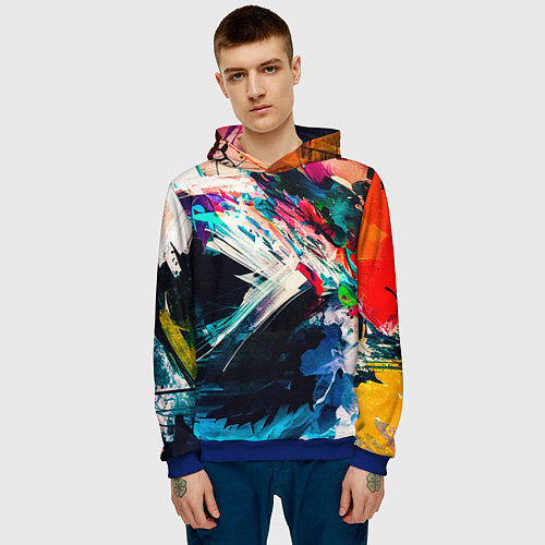 Мужская толстовка Разноцветные мазки краски / 3D-Синий – фото 3