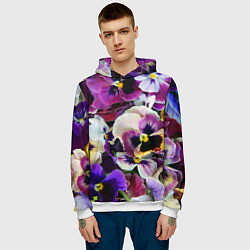 Толстовка-худи мужская Красивые анютины глазки, цвет: 3D-белый — фото 2