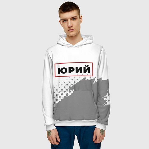 Мужская толстовка Юрий в рамке красного цвета / 3D-Белый – фото 3
