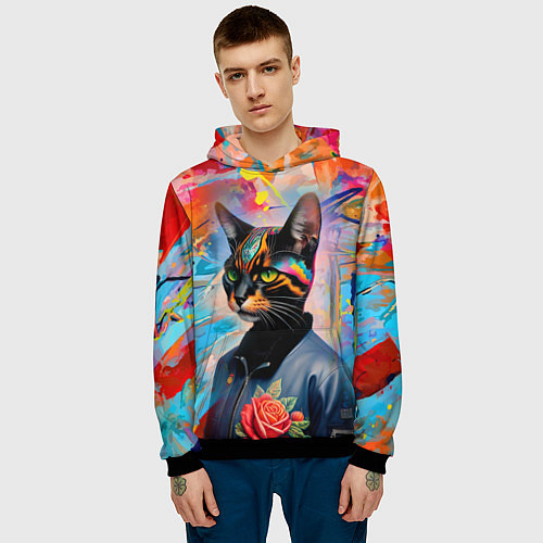 Мужская толстовка Кошечка следящая за модой - нейросеть / 3D-Черный – фото 3