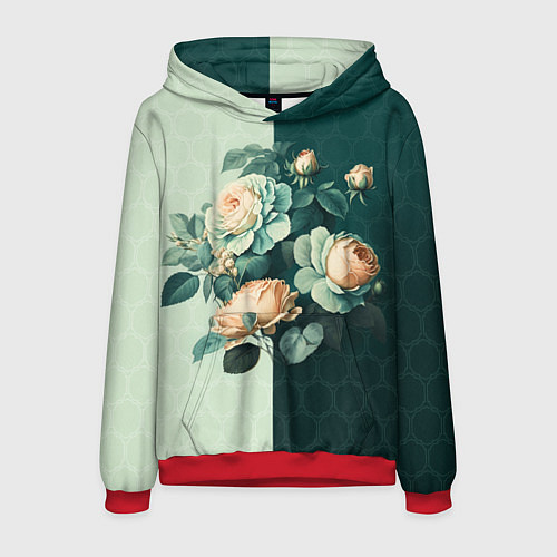 Мужская толстовка Розы на зеленом фоне / 3D-Красный – фото 1