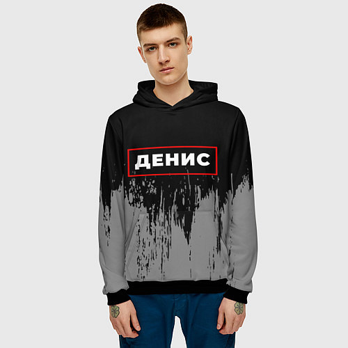 Мужская толстовка Денис - в рамке красного цвета / 3D-Черный – фото 3